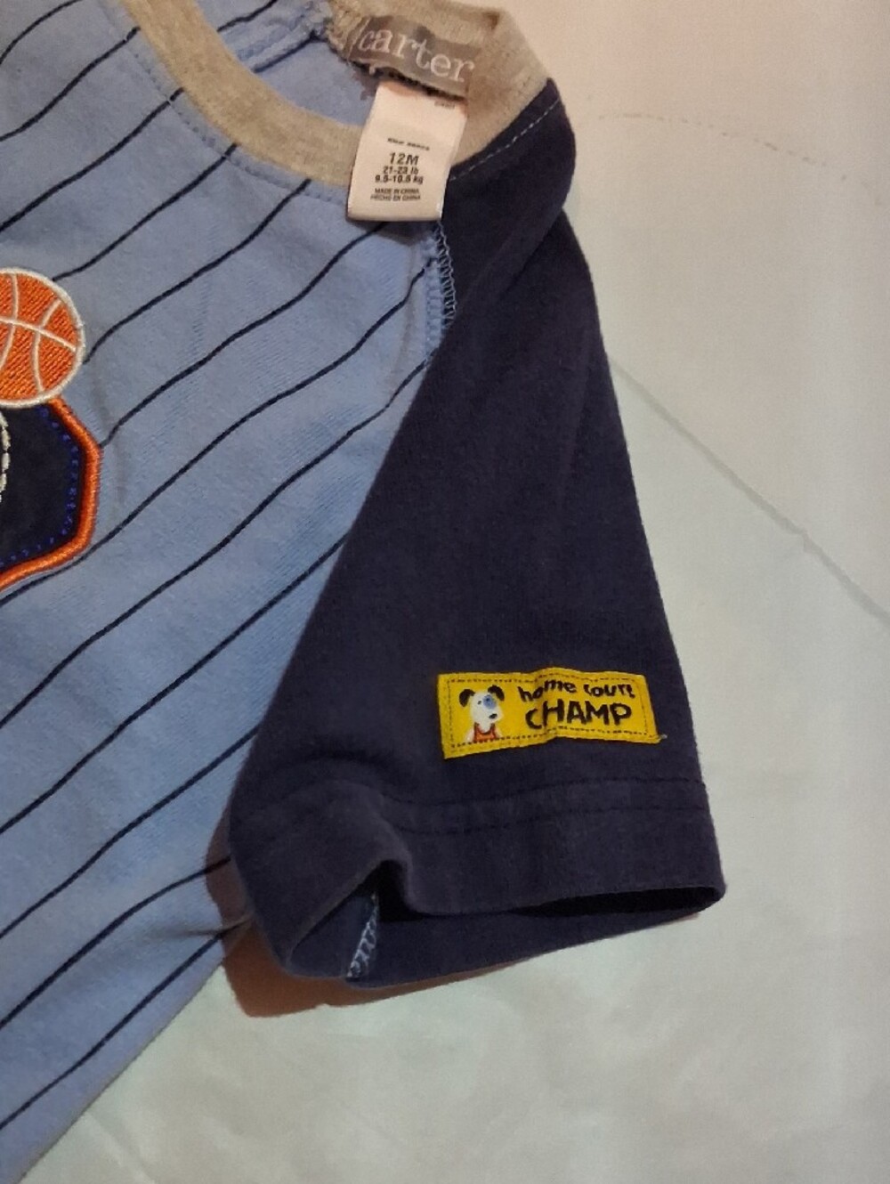 Carter's Baby Boy Basketball Romper 12M Blue Striped Slam Dunk One-Piece - Picture 4 of 7
